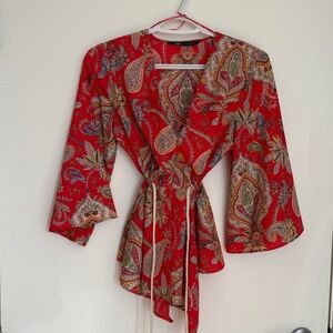 Zara Vibrant Red Paisley Blouse
